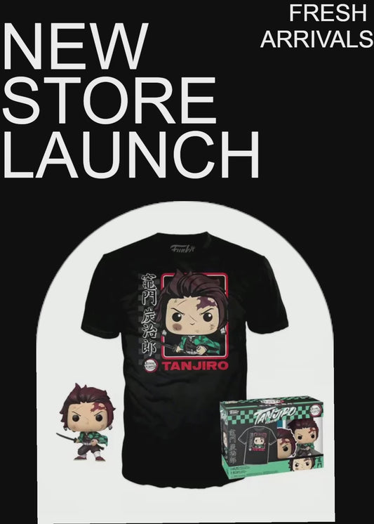 Funko Pop! & Tee: Demon Slayer - Tanjiro - (BL)T-Shirt - Clothes with Collectable Vinyl Figure